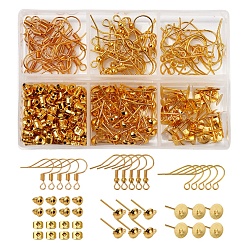 Golden DIY Earring Findings Making Findings Kits, Including Iron Earring Hooks & Stud Earring Findings & Ear Nuts, Golden, 254pcs/set