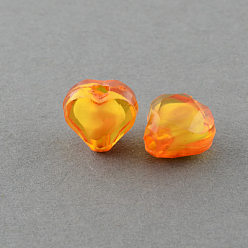 Orange Red Transparent Acrylic Beads, Bead in Bead, Faceted, Heart, Orange Red, 9x10x6mm, Hole: 2mm, about 1700pcs/500g