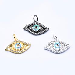 Mixed Color Brass Micro Pave Cubic Zirconia Pendants, with Synthetic Opal, Eye, Mixed Color, 13x19x2mm, Hole: 4mm