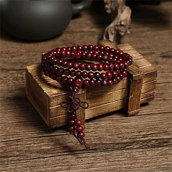 Indian Red 108 Beads Prayer Mala Bracelet, Imitation Sandal Wood Round Beaded Wrap Bracelet Necklaces for Ramadan & Eid Mubarak, Indian Red, 23-5/8 inch(60cm)
