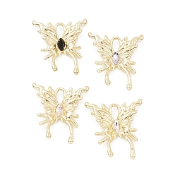 Mixed Color Alloy Pendant, with Glass, Butterfly Charm, Long-Lasting Plated, Light Gold, Lead Free & Cadmium Free, Mixed Color, 26.5x25x3.5mm, Hole: 6x3mm