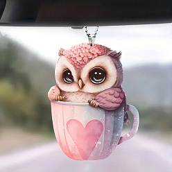 Pink Owl Acrylic Pendant Decorations, for Car, Pink, 80mm