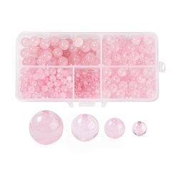 Rose Quartz 340Pcs 4 Sizes Natural Rose Quartz Beads Strands, Round, 4mm/6mm/8mm/10mm, Hole: 0.8~1mm, about 100pcs/strand, 15 inch(38.1cm)