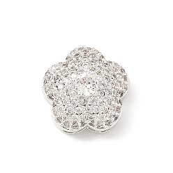 Цветок Магнитные застежки из латуни с микропейвом и прозрачным кубическим цирконием, серебряные, цветок, 12.5x13x7 мм