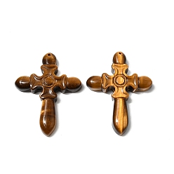 Тигровый глаз Резные подвески из натурального тигрового глаза, крест прелести, 47x36x8 мм, отверстие : 1.2 мм