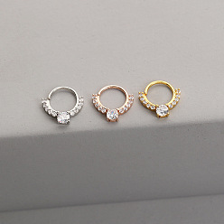 Розовое Золото 316l серьги для хряща из хирургической нержавеющей стали с микропаве из прозрачного кубического циркония, кольца для носа, плоско-круглые, розовое золото , 6 мм, штифты : 0.8 мм