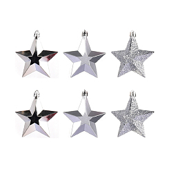 Silver Star Plastic Ornaments, Christmas Tree Hanging Decorations, for Christmas Party Gift Home Decoration, Silver, 80mm, 6pcs/bag