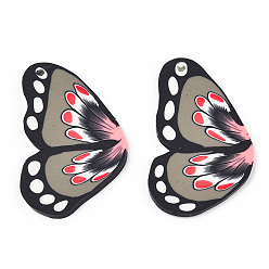 Coconut Brown Handmade Polymer Clay Pendants, Butterfly Charm, Coconut Brown, 27~29x15~18x2mm, Hole: 1.2mm