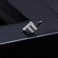 Letter F Platinum Brass Micro Pave Cubic Zirconia Stud Earrings, Initial Letter, Letter F, No Size