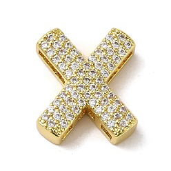 Letter X Perles en laiton, avec de la zircone cubique clair, lettre x, 20x17x5.5mm, Trou: 4.5x2.5mm