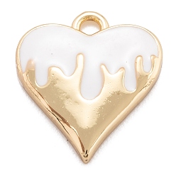 White Golden Brass Enamel Pendants, Long-Lasting Plated, Heart, White, 16x14.5x2.5mm, Hole: 1.8mm