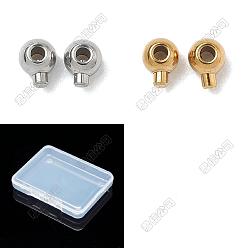 Golden & Stainless Steel Color 40Pcs 2 Colors 304 Stainless Steel Slide Charms, Ion Plating(IP), Round, Golden & Stainless Steel Color, 4x3x2.5mm, Hole: 1mm, 20pcs/color