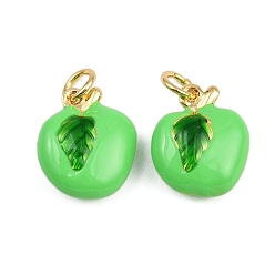 Зеленый Латунные эмалевые подвески в виде фруктовых яблок, с прыжковых колец, золотые, стойки покрытие, без кадмия и без свинца, долговечный, зелёные, 14x12x5.5 мм, отверстие : 3 мм