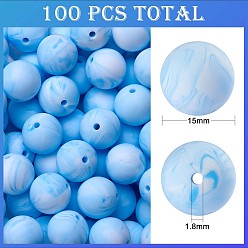 Light Sky Blue 100Pcs Silicone Beads Round Rubber Bead 15MM Loose Spacer Beads for DIY Supplies Jewelry Keychain Making, Light Sky Blue, 15mm