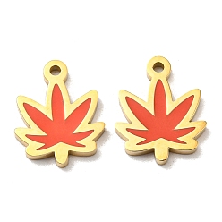 Real 14K Gold Plated 304 Stainless Steel Charms, with Enamel, Maple Leaf Charms, Real 14K Gold Plated, 13x10x1mm, Hole: 1.2mm
