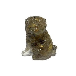 Rutilated Quartz Resin Dog Figurines, with Natural Rutilated Quartz Chips inside Statues for Home Office Decorations, 50x35x55mm