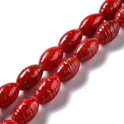 Red Handmade Gold Sand Lampwork Beads, Olive, Red, 16.5x10.5mm, Hole: 2~2.4mm, about 25pcs/strand, 15.94 inch(40.5cm)