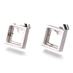 Stainless Steel Color 304 Stainless Steel Stud Earring Settings, Rhombus, Stainless Steel Color, 12.2x12.2mm, Pin: 0.6mm, Side Length: 8.8mm