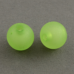Lawn Green Frosted Acrylic Beads, Bead in Bead, Round, Lawn Green, 7~8mm, Hole: 2mm, about 2030pcs/500g
