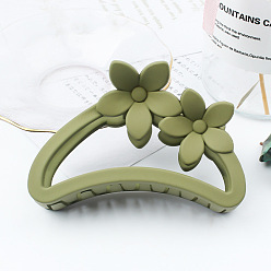 TCB-951-Army Green Amber Color Hollow Hair Clip with Matte Half Round Arc Flower.