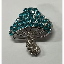 Dark Turquoise Cubic Zirconia Mushroom Brooch, Alloy Badge for Backpack Clothes, Dark Turquoise, 30x27mm