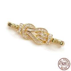 Real 18K Gold Plated 925 Sterling Silver Micro Pave Clear Cubic Zirconia Fold Over Clasps, Real 18K Gold Plated, 39.5x11x6.5mm, Hole: 6x3mm