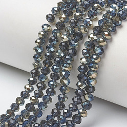 Marine Blue Electroplate Glass Beads Strands, Half Plated, Rainbow Plated, Faceted, Rondelle, Marine Blue, 2.5x2mm, Hole: 0.4mm, about 199pcs/strand, 13.4 inch(34cm)