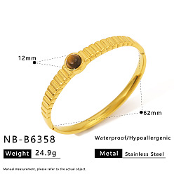 Золотой 316 Браслеты-кольца из хирургической нержавеющей стали и натурального тигрового глаза для женщин, круглые, золотые, внутренний диаметр: 2.44 дюйм (6.2 см)