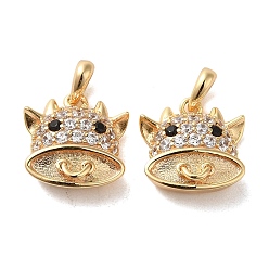 Real 18K Gold Plated 925 Sterling Silver with Cubic Zirconia Charms, Cattle, with S925 Stamp, Real 18K Gold Plated, 10.5x10x4mm, Hole: 3x1.5mm
