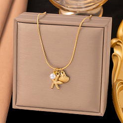 Золотой Богемский океан 304 Подвеска из нержавеющей стали в форме морской звезды и белая круглая пластиковая жемчужина для женщин, золотые, 18.11 дюйм (46 см), Кулон : 17 мм