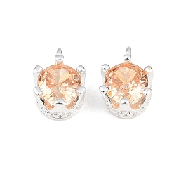 Salmón Claro Latón pavimenta encantos de zirconia cúbica, encantos de una sola piedra, encantos de la corona, plata, salmón claro, 9x6x5 mm, agujero: 1.6 mm