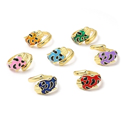 Mixed Color Enamel Leopard Open Cuff Ring with Cubic Zirconia, Real 18K Gold Plated Brass Jewelry, Long-Lasting Plated, Mixed Color, Inner Diameter: 18mm