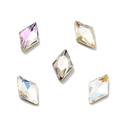 Mixed Color K9 Glass Rhinestone Cabochons, Flat Back & Back Plated, Faceted, Rhombus, Mixed Color, 8x5x2mm