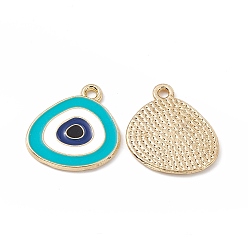 Dark Turquoise Alloy Pendants, with Enamel, Triangle with Evil Eye Charm, Golden, Dark Turquoise, 18x17x1.5mm, Hole: 1.6mm