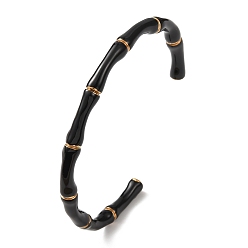 Черный 304 эмалированные браслеты-манжеты из нержавеющей стали для женщин, бамбук совместное, ионное покрытие (ip), золотые, чёрные, внутренний диаметр: 2.38~2.40 дюйм (6.05~6.1 см)