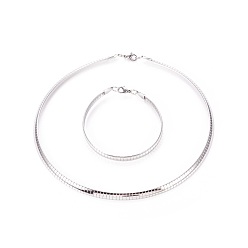 Stainless Steel Color 304 Stainless Steel Choker Necklaces and Bangles Jewelry Sets, with Lobster Claw Clasps, Stainless Steel Color, 8-1/4 inch~8-3/8 inch(21~21.2cm), 17.8 inch~17.9 inch(45.2~45.4cm), 6mm