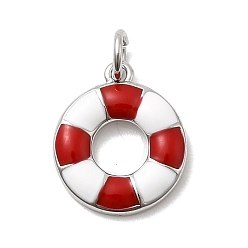 Красный Латунь эмаль подвески, кольцо для плавания, стойки покрытие, долговечный, без кадмия и без свинца, платина, с целью перехода в кольце, красные, 15x13x2 мм, отверстие : 3 мм