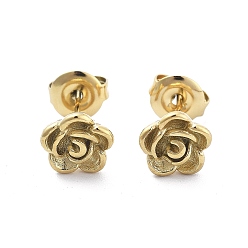 Real 14K Gold Plated Ion Plating(IP) 304 Stainless Steel Stud Earrings, Flower, Real 14K Gold Plated, 8x7.5mm