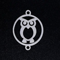 Stainless Steel Color 201 Stainless Steel Links connectors, Circle with Owl, For Halloween, Stainless Steel Color, 19.5x15x1mm, Hole: 1.4mm