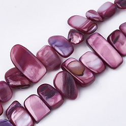 Old Rose Freshwater Shell Beads Strands, Dyed, Nuggets, Old Rose, 6~25x4~14x3~7mm, Hole: 1mm, about 96~100pcs/strand, 31.4 inch