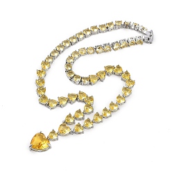 Платина Женские латунные подвески в форме сердца из желтого кубического циркония, платина, 14.88 дюйм (37.8 см)