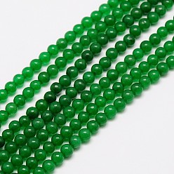 Green Natural Malaysia Jade Bead Strands, Round Dyed Beads, Green, 6mm, Hole: 1mm, about 64pcs/strand, 15 inch
