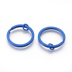 Royal Blue Spray Painted Iron Split Key Rings, Keychain Clasp Findings, Lead Free & Nickel Free, Royal Blue, 30x2mm, Inner Diameter: 24mm