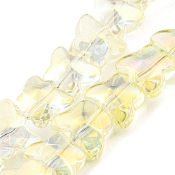 Light Goldenrod Yellow Full Rainbow Plated Electroplate Transparent Glass Beads Strands, Butterfly, Light Goldenrod Yellow, 8x10x6mm, Hole: 1mm, about 90pcs/strand, 10.08 inch(25.6cm)