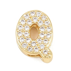 Letter Q Латунные микропаве из прозрачного кубического циркония, долговечный, стойки покрытие, без свинца и без кадмия, реальный 18 k позолоченный, Буква Q, 11.5x8.5x4.5 мм, отверстие : 1.5x4.5 мм