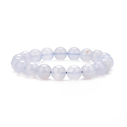 Chalcedony Natural Blue Chalcedony Round Beaded Stretch Bracelet for Women, Inner Diameter: 2-1/8 inch(5.25cm), Beads: 10.5mm