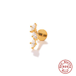 #66 (single) 925 Серьги-гвоздики из ушного хряща с плоской головкой и резьбой из стерлингового серебра