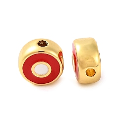 (123L) Белый крем непрозрачный блеск Стойки обшивки латунные бусины, с эмалью, долговечный, реальный 18 k позолоченный, плоские круглые с сглаза, огнеупорный кирпич, 6.5x3.5 мм, отверстие : 1.2 мм