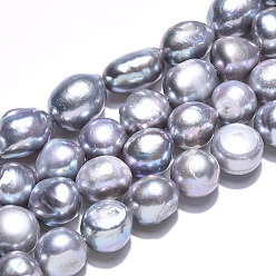 Light Grey Natural Cultured Freshwater Pearl Beads Strands, Baroque Pearls Keshi Pearl Beads, Two Sides Polished, Dyed, Light Grey, 8~14x9~12x9~11mm, Hole: 0.7mm, about 29~34pcs/strand, 13.98~14.37 inch(35.5~36.5cm)