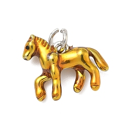 Золотистый Латунные подвески, лошади прелести, с эмалью, без кадмия и без свинца, стойки покрытие, долговечный, с целью перехода в кольце, платина, золотые, 14x17x4.5 мм, отверстие : 3.3 мм